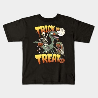 Skeleton Riding Zombie Dinosaur Trick or Treat Halloween Kids T-Shirt